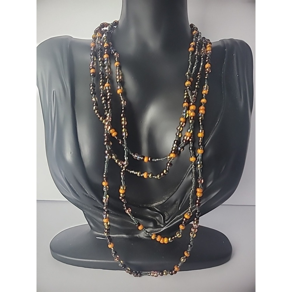 Vintage Beaded Flapper Necklace Red Orange Boho Mrs Roper Jewelry Costume